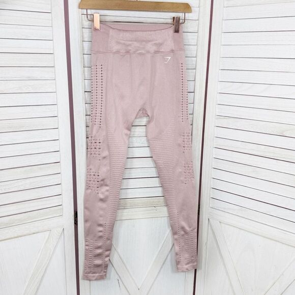 Gymshark Flawless Shine Perforated Seamless Leggings Shimmer Pink Small GLLG5128 - Picture 1 of 10